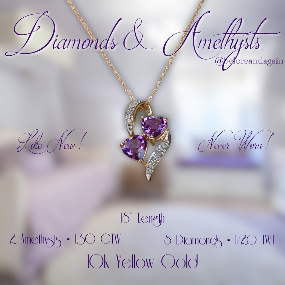 ❤️Amethyst/Diamond Necklace 10K Yellow Gold NWT